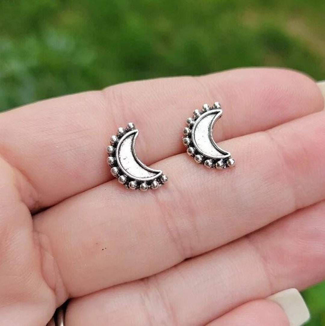 Half Moon Earrings Crescent Moon Stud Earring Sterling Silver Stud Boho