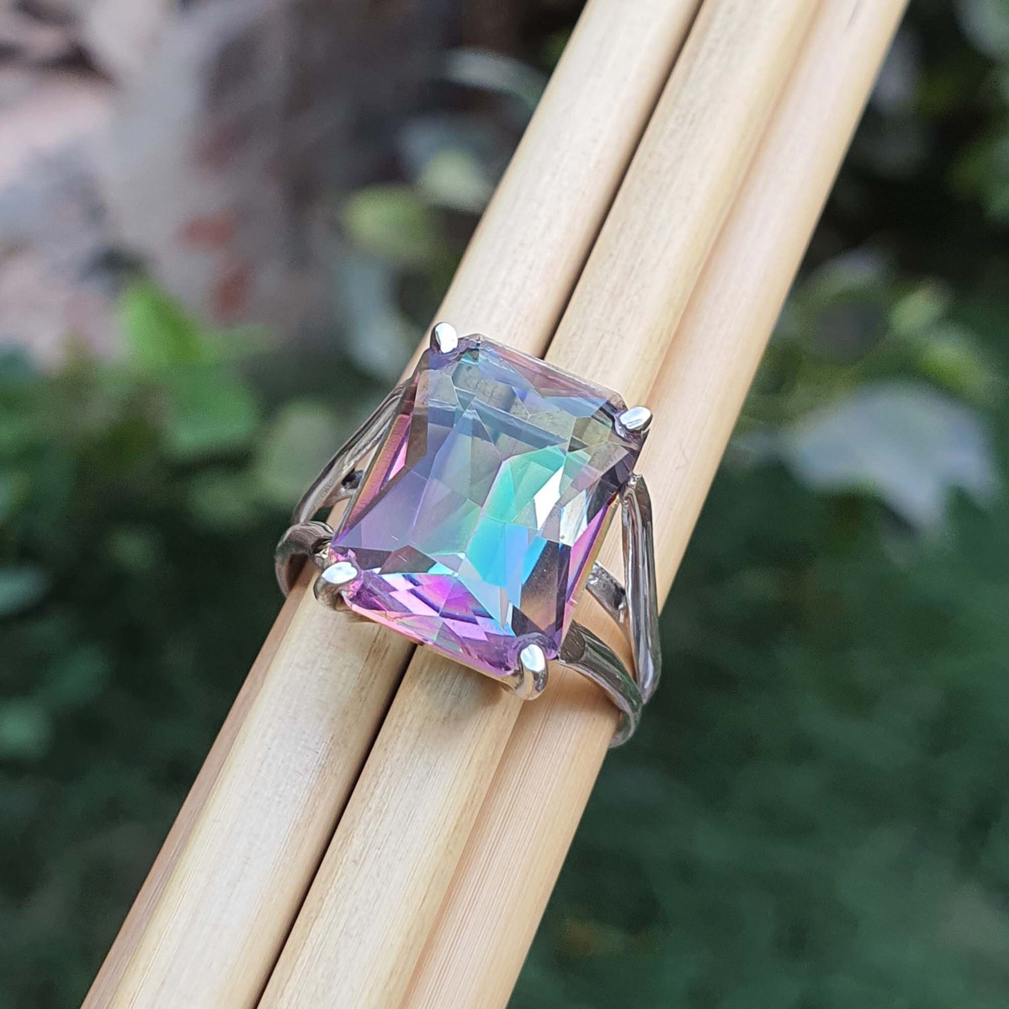 Rainbow Topaz Ring for Men- 925 Sterling Silver, Handmade Ring, Mystic Topaz Ring, Split Band, Engagement Gift for Her, Multi color Ring