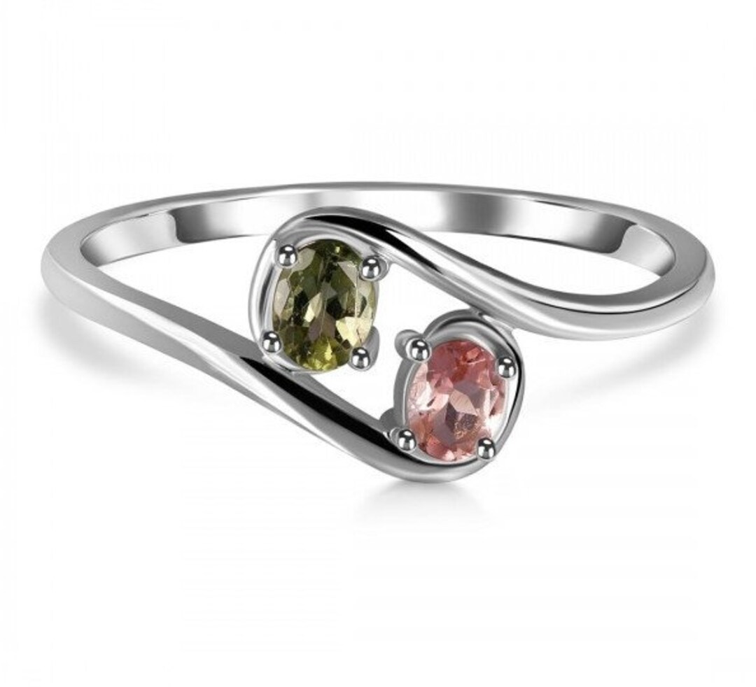 Two Birthstone Ring Mens Tourmaline Ring Bypass Ring 2 Birthstone Ring