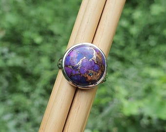 Round Purple Turquoise Ring 925 Sterling Silver- Mojave Copper Turquoise Jewelry- Round Stone- Handmade Silver Jewelry- Christmas Gifts