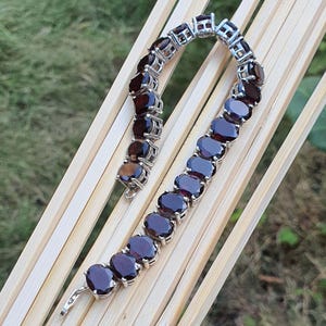Mens Garnet Bracelet- 925 Sterling Silver Tennis Bracelet for Men- Women&#39;s Jewelry- January Birthstone Jewelry - Christmas Gift for Him