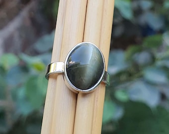 Natürlicher Chrysoberyll Katzenaugen Ring - Massiver 925 Sterling Silber Ring - Schlichter Silber Ring - Lehsunia Stein - Katzenaugen Ring - Heilender Kristall