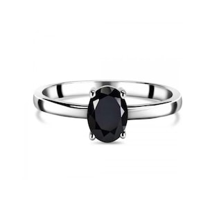 Black Spinel Ring for Women* 925 Sterling Silver Ring* Black Spinel Jewelry* Oval Stone Ring* Prong * August Birthstone Ring* Gift for her
