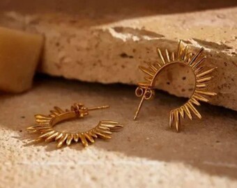 Sunburst Hoop Earrings for Women * Sterling Silver * Gold Hoop Earrings * Spike Hoops * Sunburst Earrings * Spike Earrings * Sun Earrings