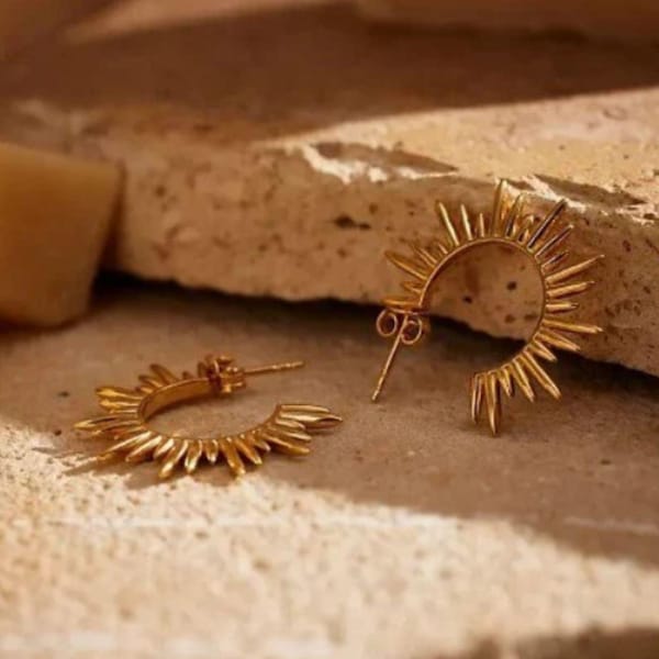 Sunburst Hoop Earrings for Women * Sterling Silver * Gold Hoop Earrings * Spike Hoops * Sunburst Earrings * Spike Earrings * Sun Earrings