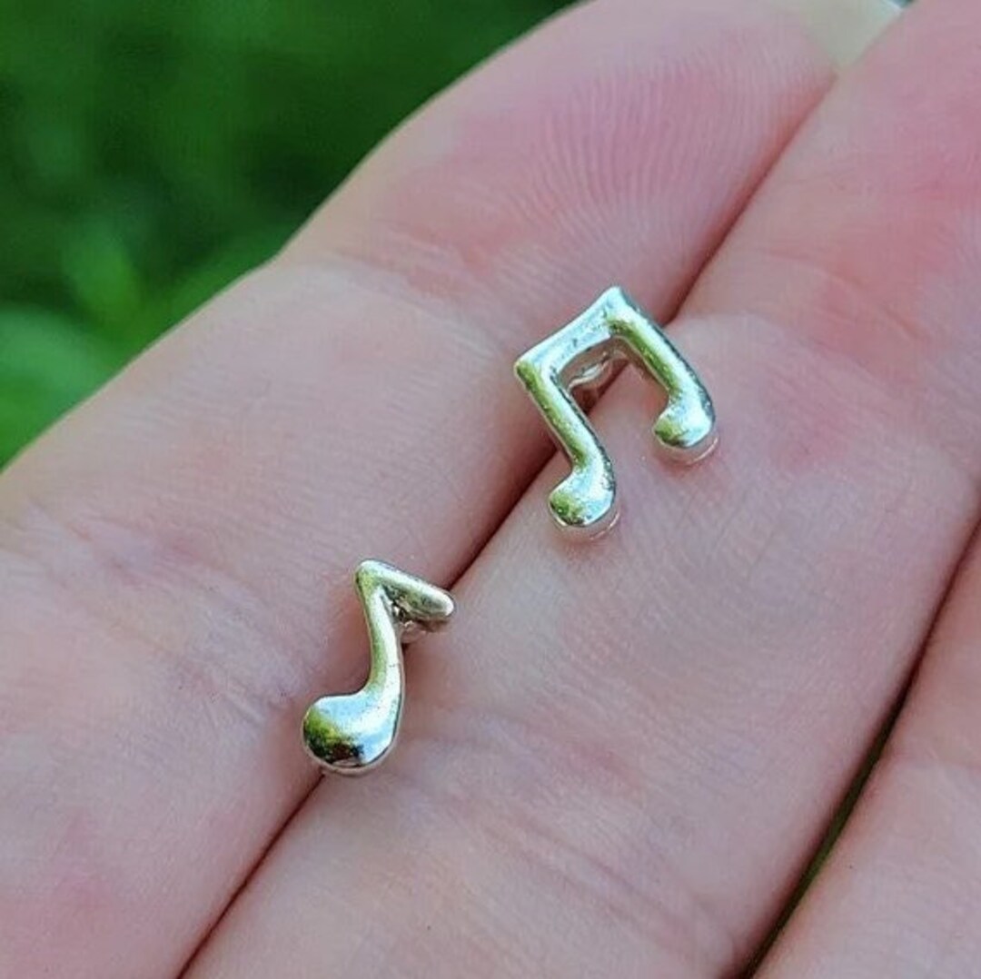 Mismatched Music Note Stud Earrings in Sterling Silver Cute Fun