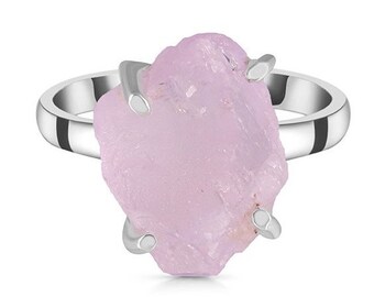 Raw Pink Rose Quartz 925 Sterling Silver Unisex Ring Jewelry* Handmade Prong Ring* Pink Quartz Rough Ring*January Birthstone* Boho Ring Gift
