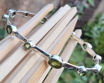Pulseira ajustável autêntica de peridoto para mulheres - Prata esterlina 925 - Multi-pedras - Presente para ela - Joia - Pulseira de pedra preciosa verde