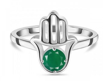 Green Onyx Hamsa Ring* Hand of Fatima* Fatima Hand Ring* Sterling Silver Ring* Green Onyx Ring* Evil Eye Ring* Protection Ring* Gift for Her