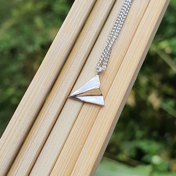 AirPlane Necklace Sterling Silver * Origami Plane * Origami Jewelry * Paper * Stewardess Gift