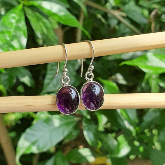 Dark Purple Amethyst Earrings for Women Handmade Statement Amethyst  Jewelry February Birthstone Gift for Mom Sterling Earrings