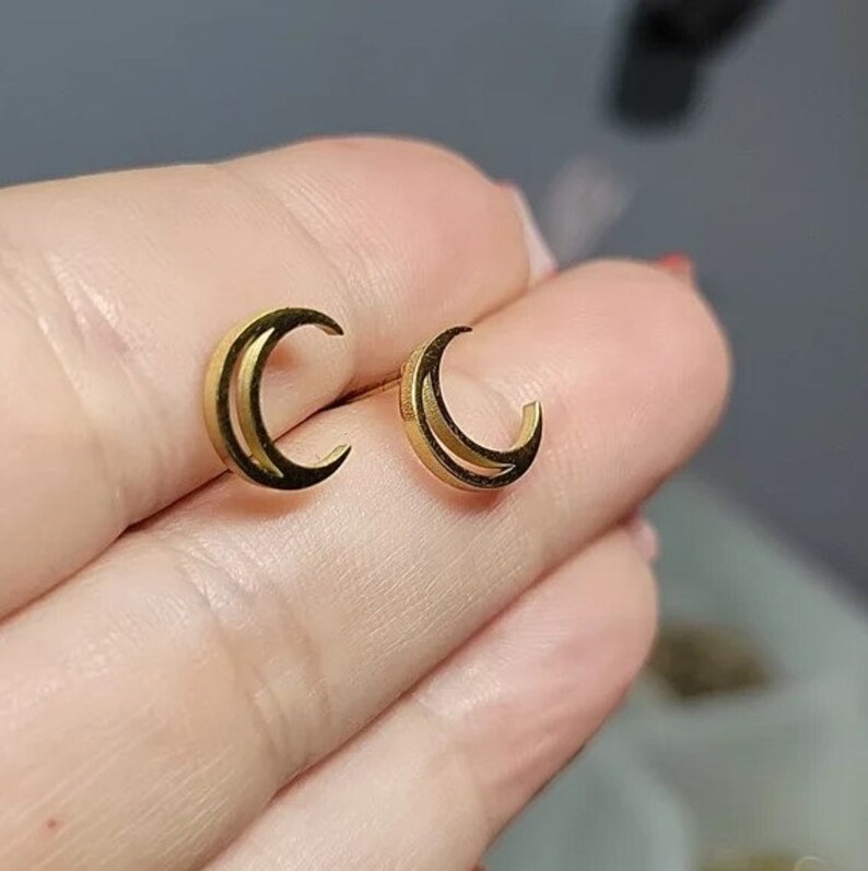 Crescent Moon Stud Earrings Half Moon Earrings Dainty Studs Minimalist Jewelry Gift for Her Jewelry Silver Studs Crescent Jewelry image 9