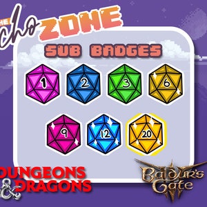 Dungeons & Dragons Baldurs Gate SUB BADGES (Set of 7) Twitch | Discord Emotes