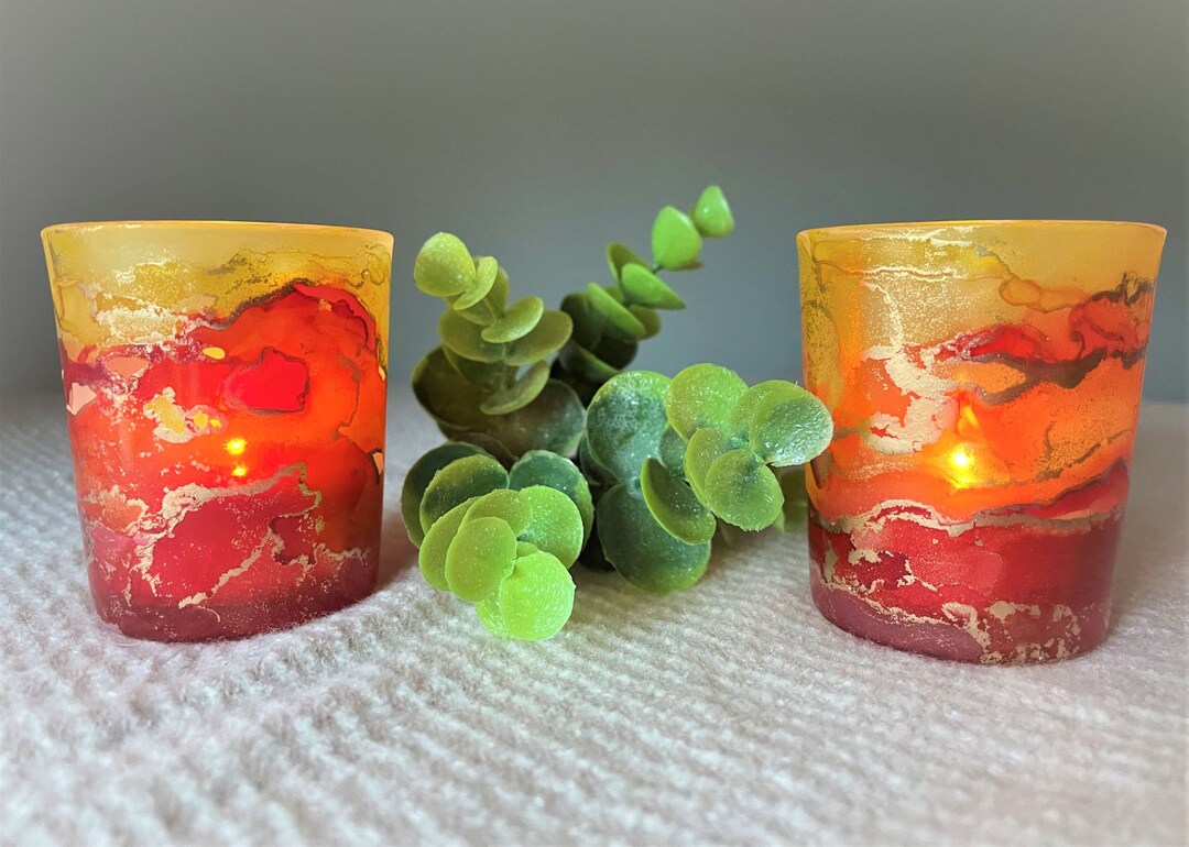 Votive Tealight Candle Holders Set of 2 Hand Painted Several Etsy