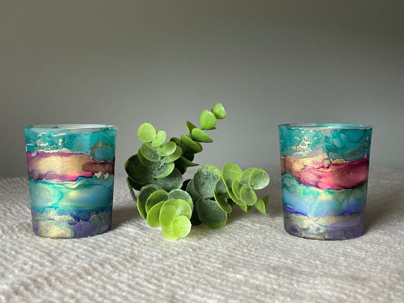 Votive Tealight Candle Holders Set of 2 Hand Painted Several Etsy