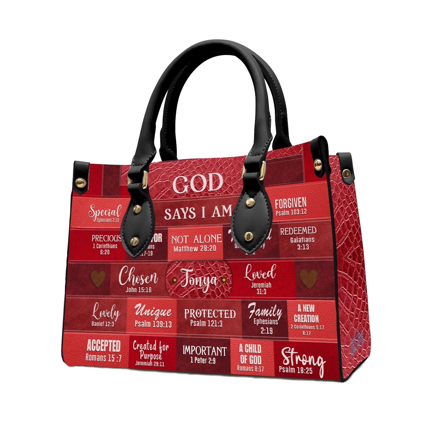 Inspirational Scripture Leather Handbag - GOD Says I Am Red Leather Handbag.