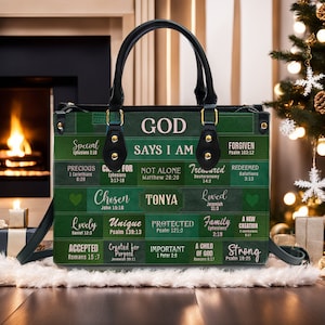 Christianartbag Handbags, God Says I Am Leather Handbag Green, Personalized Bags, Gifts for Women, Christmas Gift.