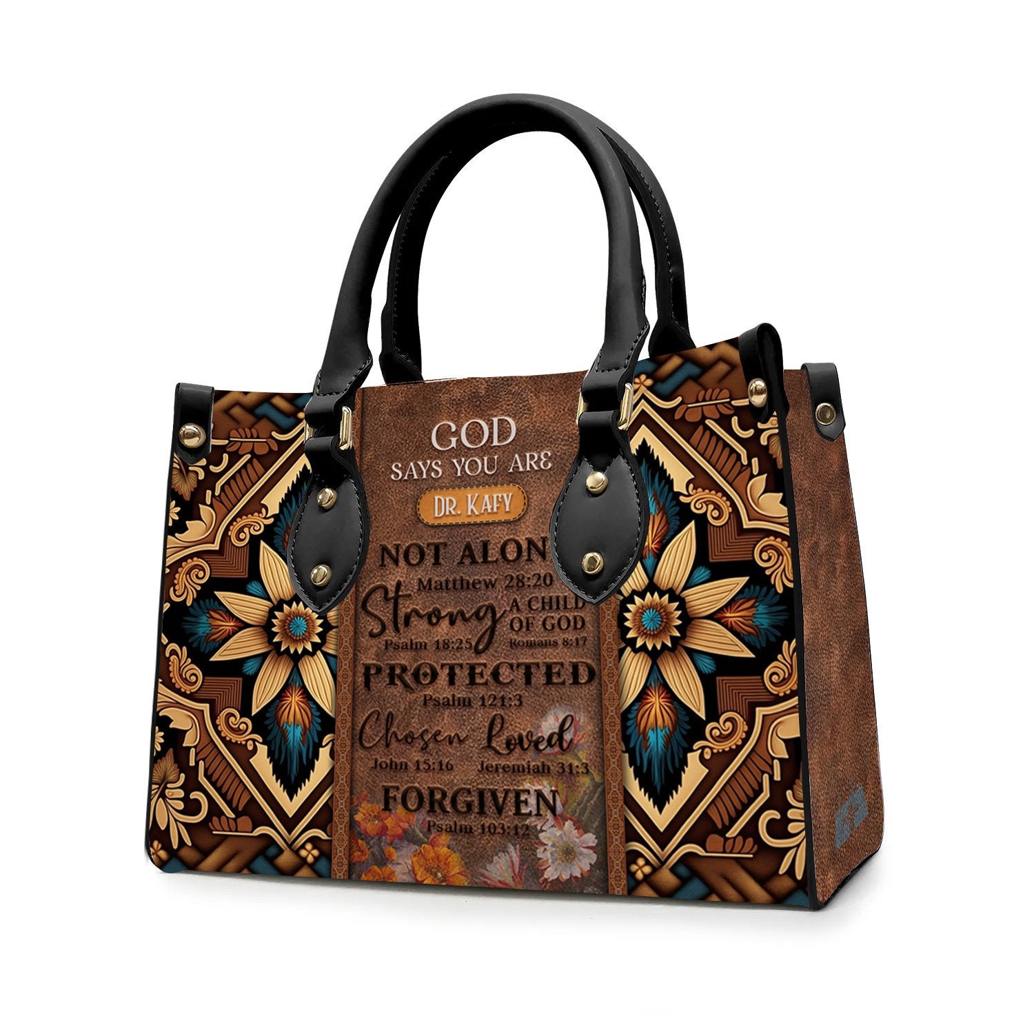 GOD Says You Are Leather Handbag, Southwest Native American embroidery Handbag