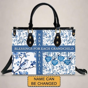 Personalized Leather Handbag with Bible Blessings for Each Grandchild – Custom Christian Gift by CHRISTIANARTBAG