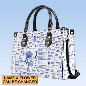 Personalized Leather Handbag with Name & Birth Month Flower – Custom Christian Handbag