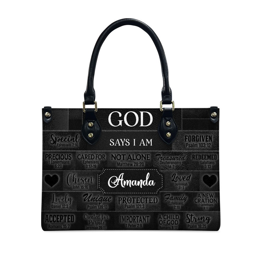 Personalized Faith Leather Tote - Custom Name Religious Leather Handbag