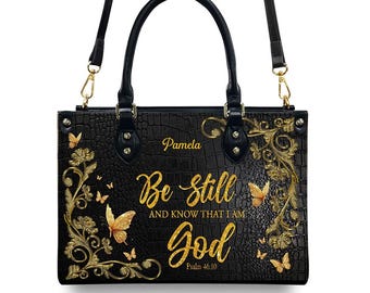 Personalized Leather Tote Bag: Christian Bible Verse, Custom Name