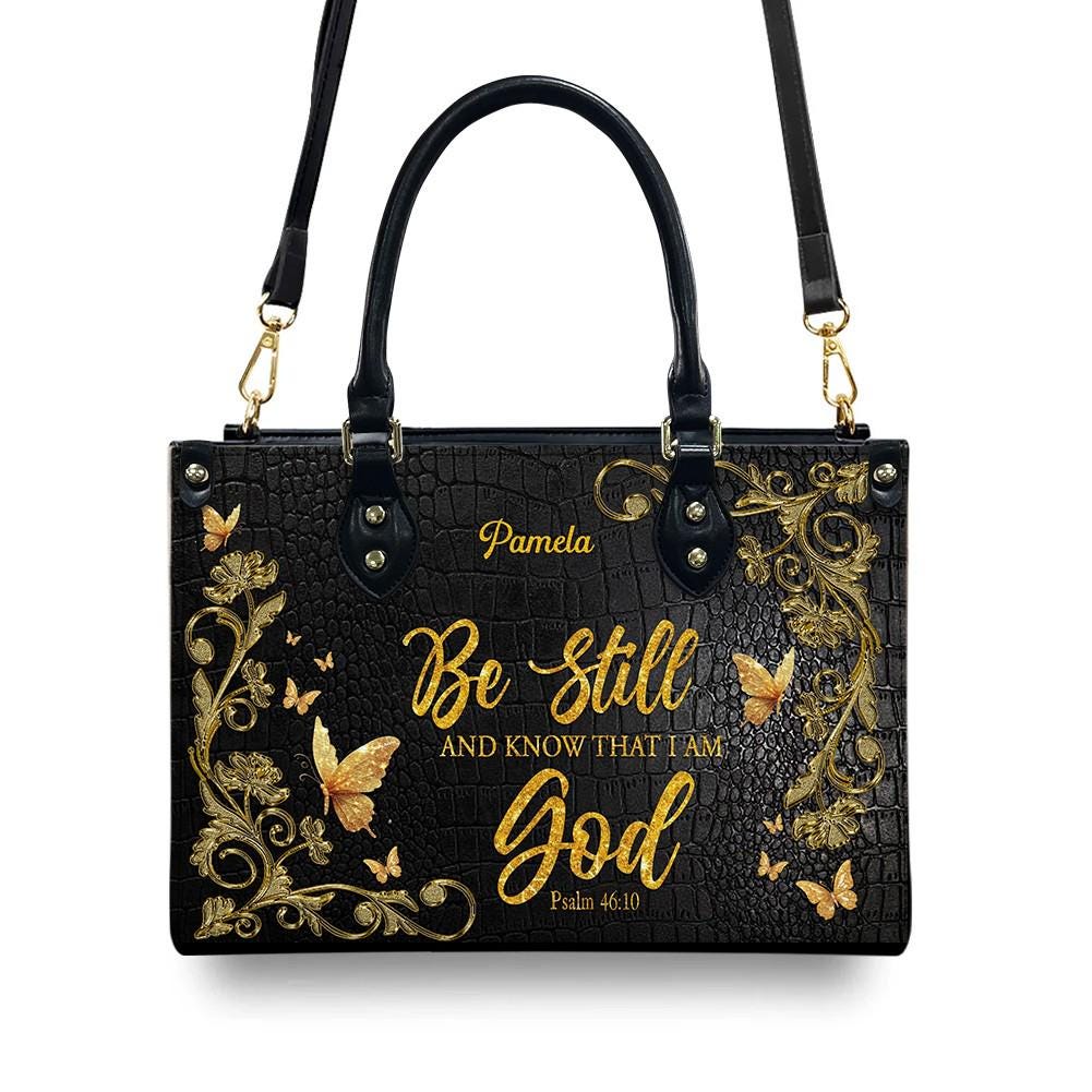 Personalized Leather Tote Bag: Christian Bible Verse, Custom Name