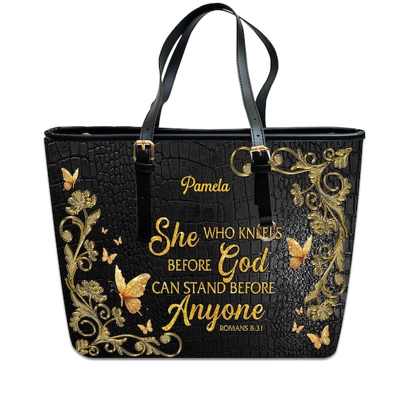 Personalized Leather Tote Bag: Christian Bible Verse, Custom Name