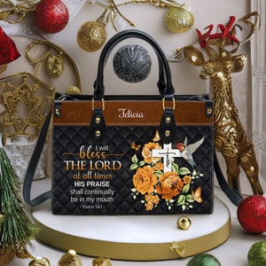 Personalized Leather Handbag: Floral Christian Tote Bag, Custom Name