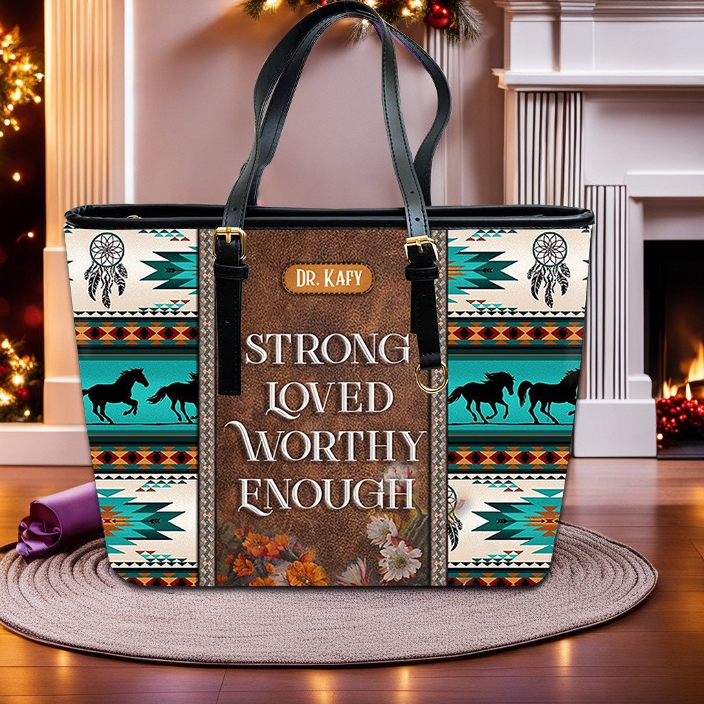 I Am Strong Loved Worthy Enough Leather Handbag, Gifts for Women.