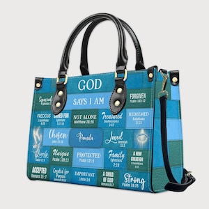 Personalized Leather Tote Bag: Christian Scripture &quot;God Says I Am&quot;