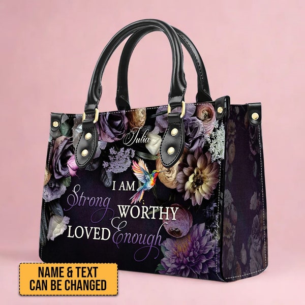 Customizable Leather Tote with Floral Design - 'Your Name' Personalized Bag by CHRISTIANARTBAG