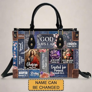 Personalized Christian Leather Handbag: Floral Denim Bible Tote Bag