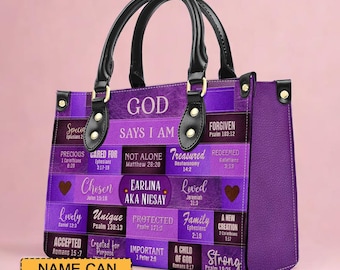 Christianartbag Handbags, God Says I Am Leather Handbag Purple, Personalized Bags, Gifts for Women, Christmas Gift.