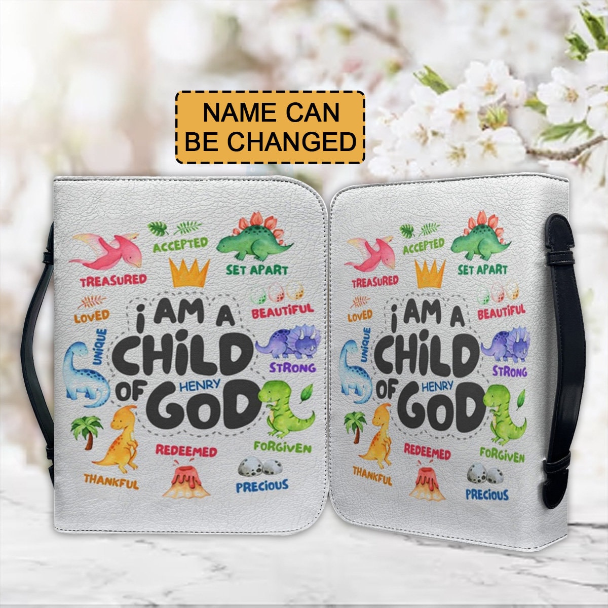 Personalized Bible Cover: Dinosaur Christian Art Bag