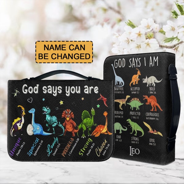 Personalized Dinosaur Bible Cover: God Says You Are, Christian Gift