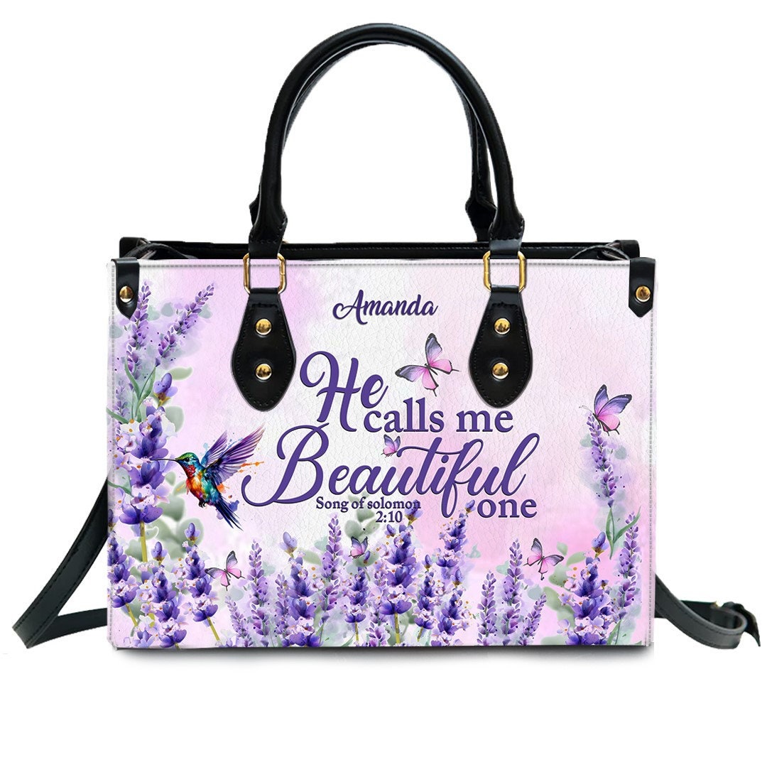 Personalized Lavender Leather Handbag