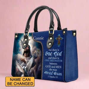 Christianartbag Handbags, For There Is One God 1 Timothy 2:5 Leather Handbag Blue, Personalized Bags, Gifts for Women, Christmas Gift.