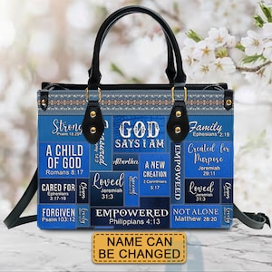 Personalized Christian Leather Handbag: &quot;God Says I Am&quot; Tote Bag