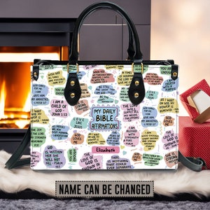 Christianartbag Handbags, My Daily Bible Affirmations Leather Bags, Personalized Bags, Gifts for Women, Christmas Gift.
