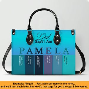 Personalized Christian Leather Handbag – Custom Name Purse with Bible Verses for Each Letter – CHRISTIANARTBAG