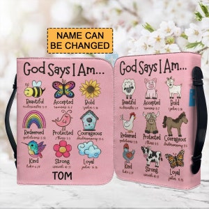 Personalized Bible Cover for Children: &quot;God Says I Am&quot; Animal Design