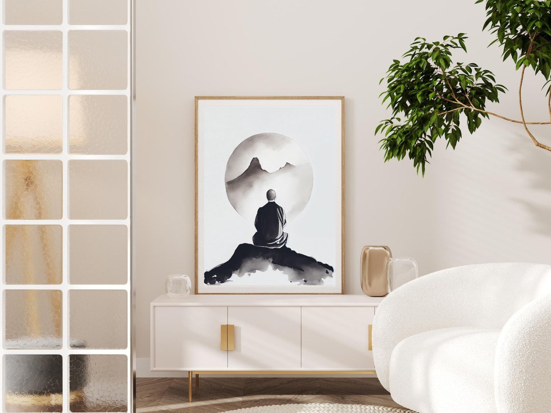 Buddha Meditation Artwork Yoga Room Wall Decor Mystical Moon Etsy