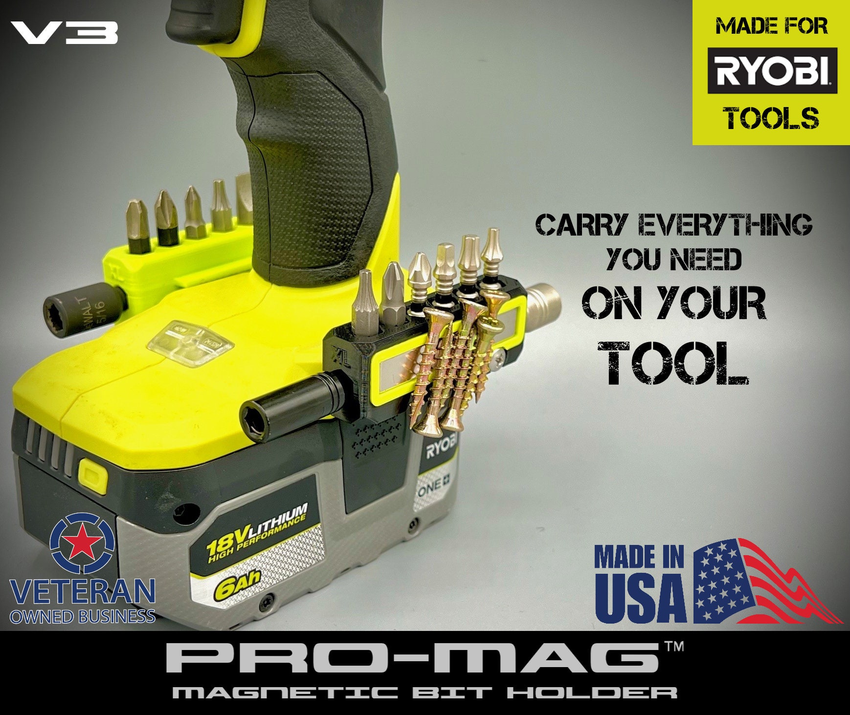 Ryobi One HP Pro mag V3.0 Low Profile Magnetic Bit Holder made in USA Etsy