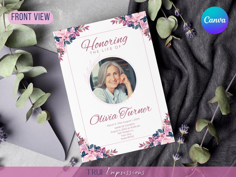 Elegant Funeral Program Template of Floral Design 2 Page - Etsy
