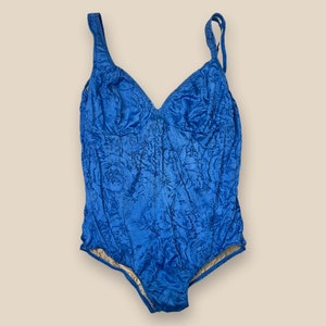 Vintage bañador 70s 80s Rene Bartan | Retro Swimwear | One Piece Swimsuit | Electro Blue floral print | Made in Spain | Size Extra Large