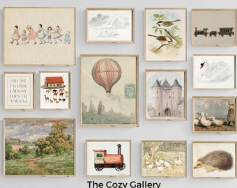 NEUTRAL Gallery bundle 14 printable art, KIDS bedroom vintage nursery prints  Printable, Playroom neutral gender wall decor