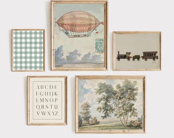 Neutral Vintage druckbare Galerie Kinderzimmer Spielzimmer, Wandkunst Kids Schlafzimmer Galerie von 5 Drucke Spaß antikes Dekor lustig