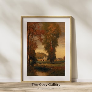 Muted Warm Autumn landscape printable art, Vintage Fall wall art warm tone printable