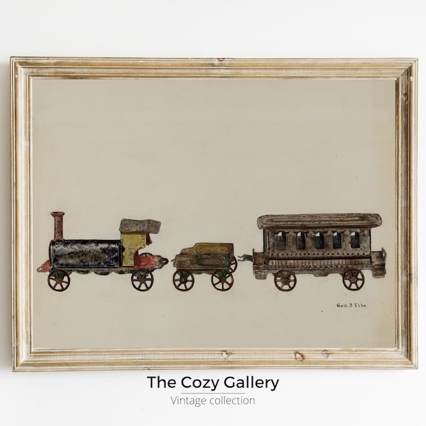 Antique Toy Train  Printable art, Nursery boy vintage print, Kids playroom antique Print toy train